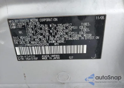 2006 Toyota Rav4 from USA, damaged, VIN JTMBD33V965002928